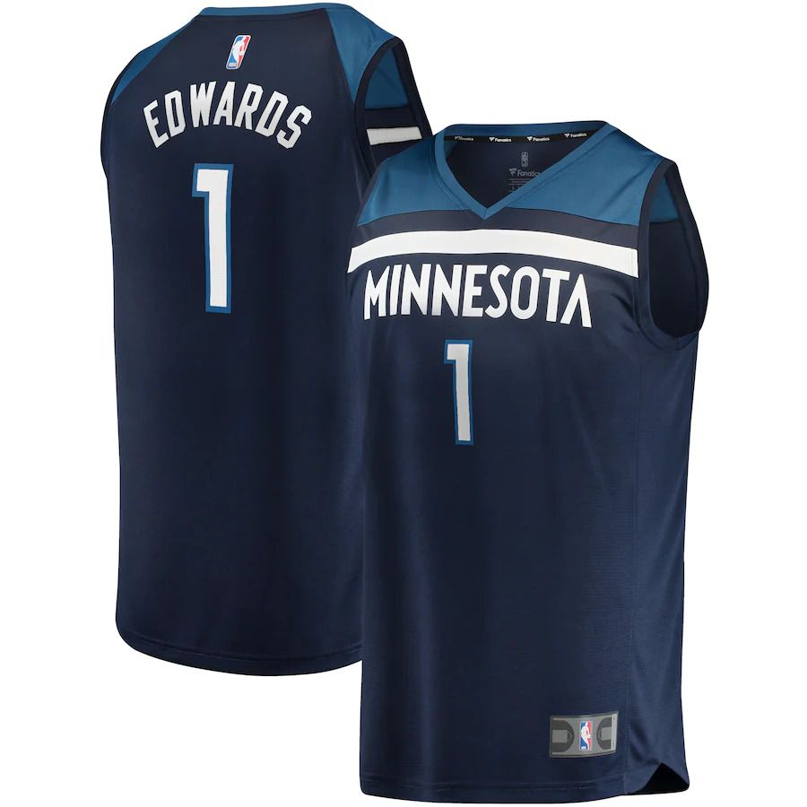 Men Minnesota Timberwolves #1 Anthony Edwards Fanatics Branded Navy Fast Break Replica NBA Jersey